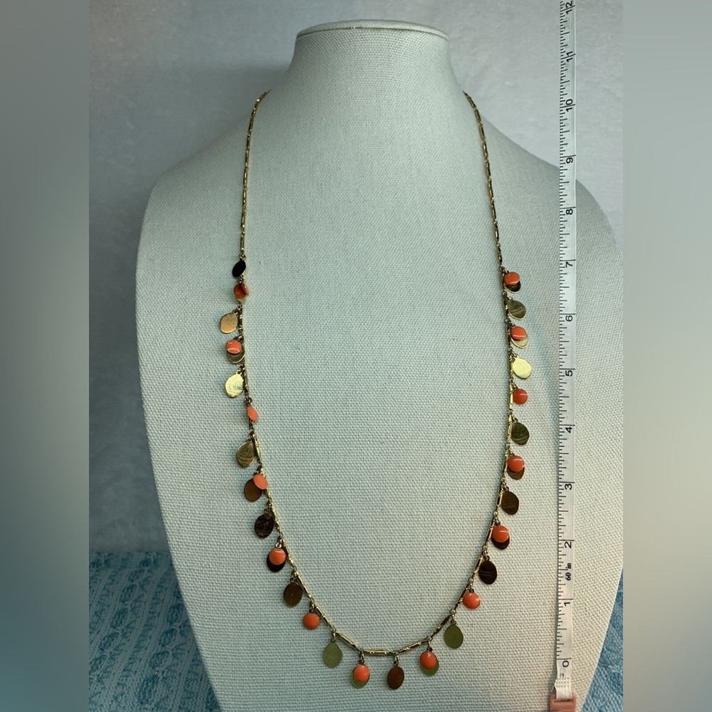 J Crew Necklace - gold tone and coral enamel